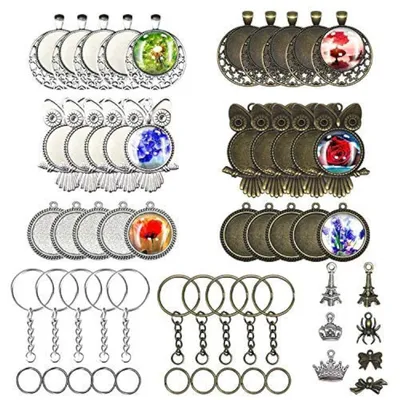 Productafbeelding van Knutselset: Hangerplaatjes met glazen cabochons en hangergespen, 25 mm, 30+10 stuks