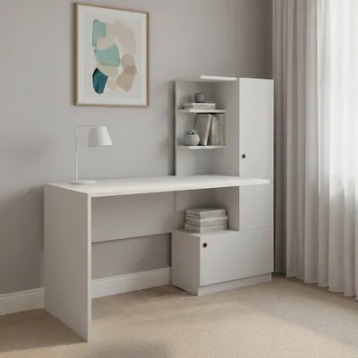 Produktbild von Schreibtisch Dniccola, Mehrzweckschreibtisch, Bürotisch für PC, Eckschreibtisch, 120x62h74 cm, Weiß