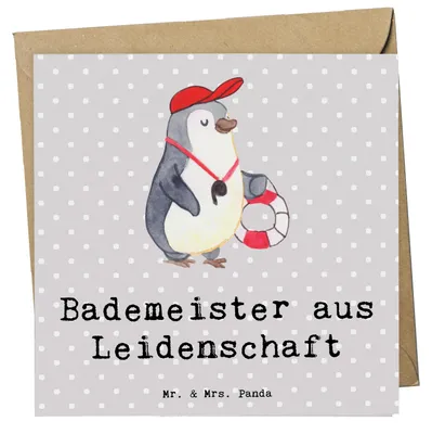 Produktbild von Mr. & Mrs. Panda Glückwunschkarte Bademeister Leidenschaft - Grau Pastell - Geschenk, Schwimmschule, Schwimmbad, Grußkarte, doppelkarte, faltkarte, Freibad, Spruch