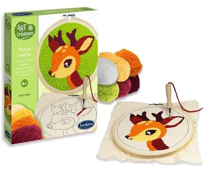Produktbild von Punch Needle Set, SENTOSPHERE Petit Cerf, Broderie Aiguille Magique, Nadelmalerei Set, ab 6 Jahren, Bastelset