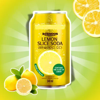 Produktbild von Bobmoos Lemon Slice Soda 340 ml – Erfrischungsgetränk mit Zitronengeschmack + Heartforcards Versandschutz