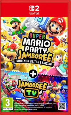 The image shows the cover art for the Nintendo Switch game 'Super Mario Party Jamboree'.