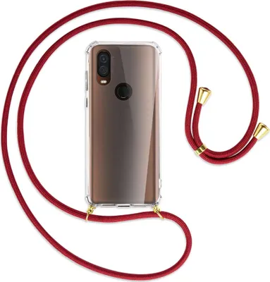 Produktbild von Handykette Backcover-Schutzhülle mit Band (Metall goldfarben) für Motorola One Vision - dunkelrot