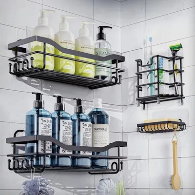 Obrázek produktu pro Famanu, sprchový organizér, samolepicí – úložný prostor na zeď – robustní design – stříbrná barva