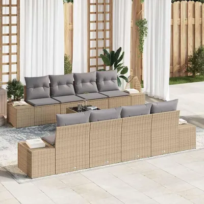 Produktbild von "Rabatt" Garten-Sofa-Set - Balkonmöbel/Terrassenmöbel - mit Kissen 8 pcs Beige und Grau Poly-Rattan - Lounge-Dining set CC13063