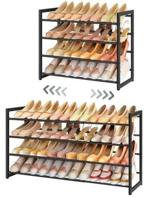 Immagine prodotto di Scaffale per scarpe in metallo, 4 ripiani, estraibile, salvaspazio, robusto, colore nero