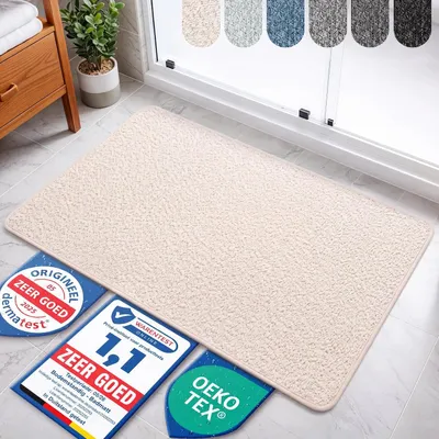Produktbild von Antirutsch-Badezimmerteppich in Beige, 60 x 110 cm, mit rutschfester Gummirückseite