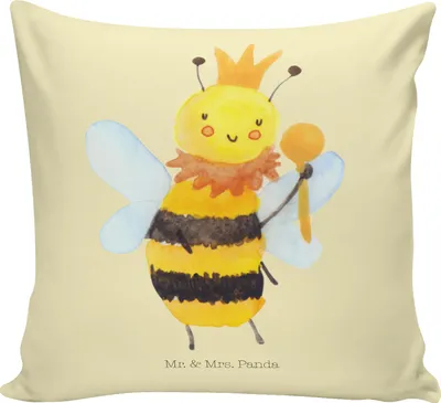 Produktbild von Mr. & Mrs. Panda Zierkissen Biene König - Gelb Pastell - Geschenk, zier kissen, Kuschel, 40x40, Deko, Kleines