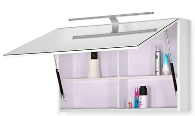 Produktbild von Spiegelschrank Zürich Deluxe 130 cm, Hochglanz weiß, Badspiegel-Schrank mit Klapptür, pflegeleichtes Badmöbel mit MDF