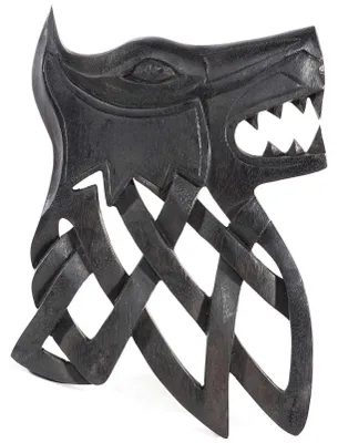Produktbild von Wandschmuck Fenris Wolf schwarz Wikinger Viking Mythologie geschnitzte