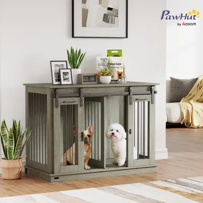 Produktbild von PawHut Hundekäfig Hundebox 2-Raum-Option 2 Türen 120 x 60 x 88,5 cm Grau