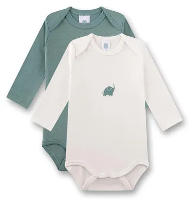 Produktbild von Sanetta Jungen-Body Langarm beige grün Elefant | 2er Set Baby Body