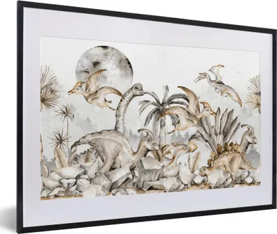 Produktbild von MuchoWow® Gerahmtes Poster Dino - Dschungel - Natur - Tiere - Kinder - Kinder 60x40 cm - Poster mit Schwarzem Bilderrahmen Wandposter Rahmen Foto Bilder - Schlafzimmer - Plakat in Rahmen - Drucken