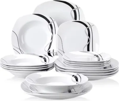 Produktbild von Celestia Serviesset – 18-teilig – 6 Personen – Weiß Porzellan – Essteller, Tiefe Teller & Frühstücksteller – Elegantes Küchenservies