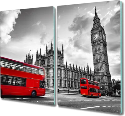 Produktbild von Coloray Küchenbrett Kochplattenabdeckung Hackbrett Schneidebrett Herdabdeckplatte 2x30x52 cm - London eye roten Busse