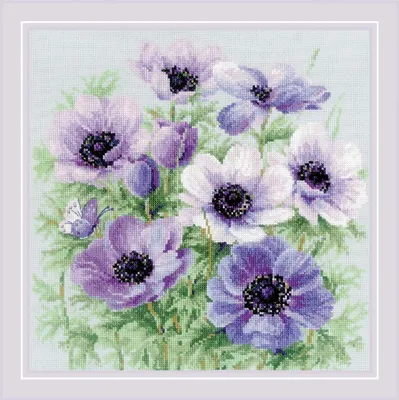 Produktbild von Riolis Kreuzstich Stickpackung "Lila Anemonen ", Zählmuster, 30x30cm