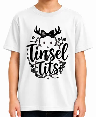 Produktbild von Tinsel Tits Rentier Geweih Lustig Glitzer Geschenk Ugly Christmas Kinder T-Shirt, Weiß, 152