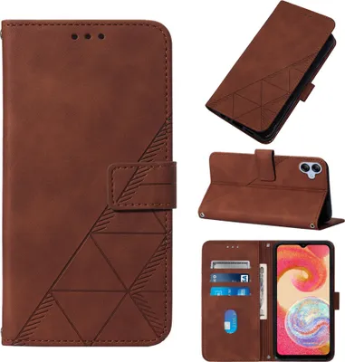 Immagine prodotto di Custodia in pelle flip per Samsung Galaxy A04E con design a portafoglio e goffratura, porta carte e supporto Marrone
