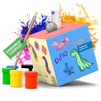 Image de Eli® Boîte à trésors en bois pour enfants à peindre comprenant 6 peintures et un pinceau - Boîte à trésors pour épargner - Tirelire - Superbe cadeau pour les enfants