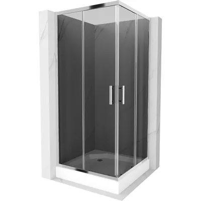 Obrázek produktu pro Mexen Rio čtvercový sprchový kout 90 x 90 cm, Grafitově černá, Chromovaná + sprchová vanička Rio, Bílá - 860-090-090-01-40-4510