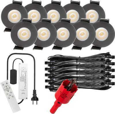 Produktbild von S-Polylight PREMIUM Mini LED- Einbauspots Kaltweiß 6.000K, Smart, Smarthome, App, Alexa, DIMMBAR, IP65, FUNK 3W LED Einbaustrahler Terrassenüberdachung, Terrassenbeleuchtung, Bad, Sauna, LED Spots mit Fernbedienung (ANTHRAZIT, 10x SMARTHOME LED-SET)