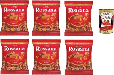 Produktbild von Caramelle Rossana ripene al caramello salato, Salat Karamell ausgestopfte Süßigkeiten gluten frei, 6x 150g Candies, italien Bonbon Lollies + Italian Gourmet polpa 400g