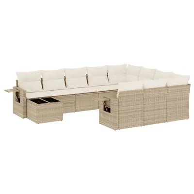 Produktbild von vidaXL 11-tlg. Garten-Sofagarnitur mit Kissen Beige Poly Rattan