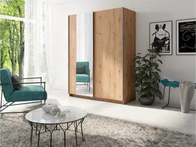 Obrázek produktu pro Vysoká šatní skříň 150 cm se zrcadlem LORICA - dub artisan