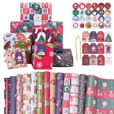 Produktbild von 12 Bögen Weihnachtspapier mit weihnachtlichen Motiven, 70 cm x 50 cm
