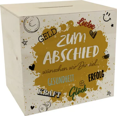 Produktbild von Zum Abschied Wünsche Spardose aus Holz