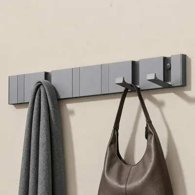 Produktbild von doporro Garderobenhaken Wand Moderne Wandgarderoben aus Aluminium Garderobenleiste klappbar kleiderhaken mit 6 Beweglichen Haken Wandhaken Grau