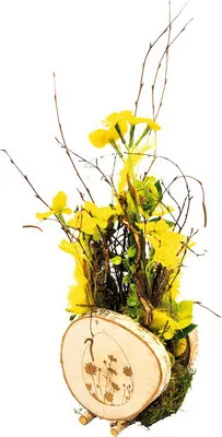 Produktbild von Osterdeko Birkenscheibengesteck Höhe 55 cm rund