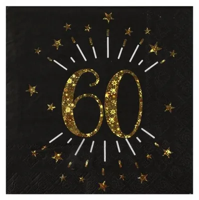 Produktbild von 10 Servietten Geburtstag 60 gold schwarz