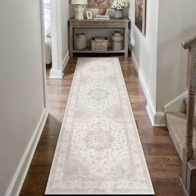 Produktbild von Läufer Teppich beige, 80x300 cm, waschbar, für Flur