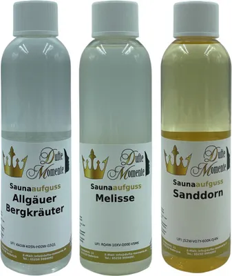 Produktbild von 3 x 250ml Saunaaufguss: Allgäuer Bergkräuter, Melisse und Sanddorn