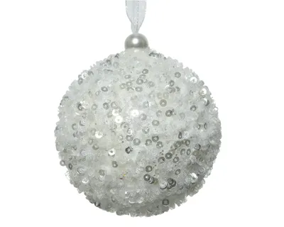 Produktbild von Weihnachtskugeln Kunststoff mit Pailletten 8cm winterweiß, 12er Set