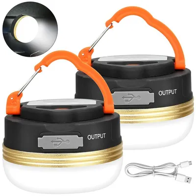 Produktbild von 2er Set LED Campinglampe 180lm USB wiederaufladbar 1800mAh Magnet Haken 3 Modi Outdoor Zelt Lampe Notlicht tragbar