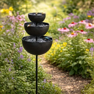 Produktbild von Regenfänger Gartenstecker Insektentränke Metall Gartendeko Tränke Pulverbeschichtet Beetstecker Topfstecker 75cm