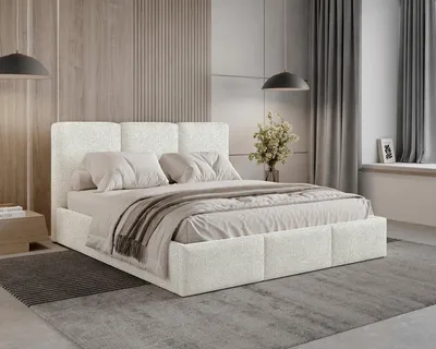 Productafbeelding van BESILIO Bouclé bed 180x200 Elora - bed met opbergruimte en lattenbodem - Crème