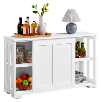 Produktbild von Küchenschrank mit Stauraum und Schiebetüren, freistehender Schrank aus Holz, Buffetschrank, Beistellschrank, Küchenmöbel in Weiß