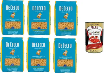 Produktbild von De cecco Conchigliette Lisce N°52 100% Italienisch Pasta Nudeln 6x 500gr + Italian Gourmet Polpa 400g