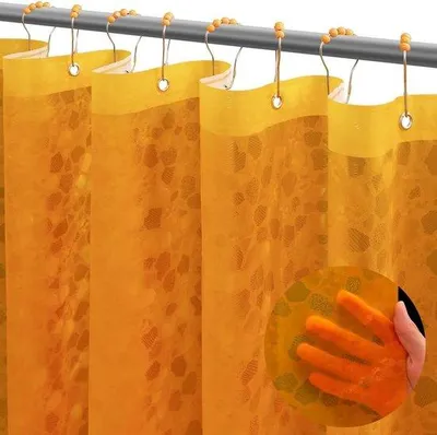 Image de Rideau de douche 183 x 183 cm, orange, en plastique, pour baignoire, avec œillets en acier inoxydable et aimants