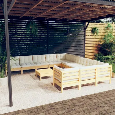 Produktbild von Möbel 12-tlg. Garten-Lounge-Set mit Creme Kissen Kiefernholz - Terrassenmöbel 3097025