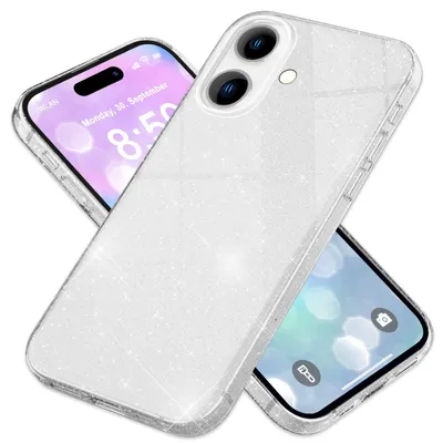 Produktbild von NALIA Glitzerhülle für iPhone 16 Plus – Funkelnder Glitzer-Look & Grip – SHINEPOP (Silikon Case) – Marke aus Berlin – Silber