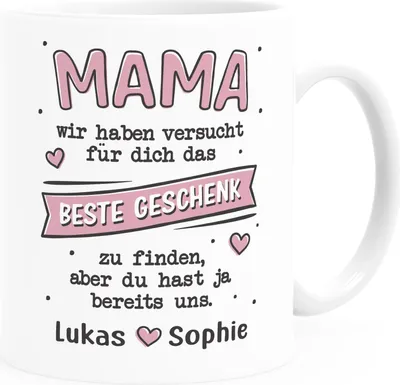 Produktbild von Kaffee-Tasse Mama Wir haben versucht das beste Geschenk für dich zu finden personalisiert Namen Kinder Muttertag lustig SpecialMe® Uns personalsiert weiss-rosa Keramik-Tasse