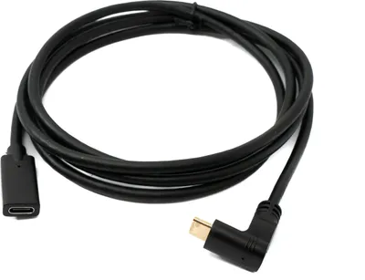 Produktbild von SYSTEM-S USB 3.1 Gen 2 Kabel 1,8 m Typ C Stecker zu Buchse Winkel in Schwarz