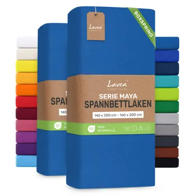 Zdjęcie produktu dla Zestaw 2 sztuk prześcieradeł elastycznych Lavea® o wymiarach 140/160x200 cm, prześcieradła dżersejowe wykonane w 100% z bawełny – przeznaczone do łóżek z materacem sprężynowym, łóżek wodnych i materacy o grubości do 35 cm – kolor turkusowy