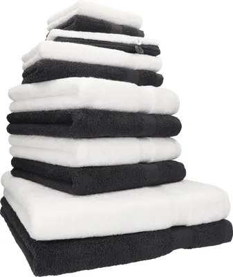 Produktbild von Betz 12-tlg. Handtuch-Set PREMIUM 2 Duschtücher 4 Handtücher 2 Gästetücher 2 Seiftücher 2 Waschhandschuhe  Farbe: weiss / graphit