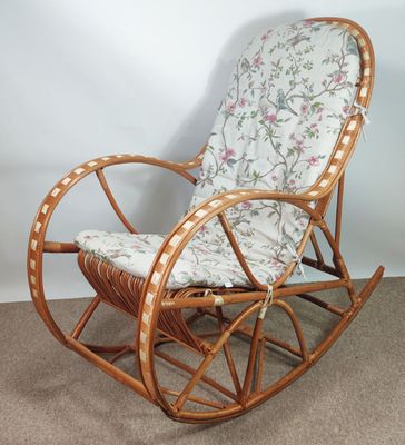 Korbstuhl, Schaukelstuhl aus Weide Modell Ole inkl. Polster Bird, Rattan Schaukelstuhl