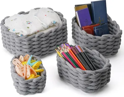 Produktbild von Aufbewahrungskorb aus geflochtenem Baumwollseil - stapelbarer Aufbewahrungskorb für das Kinderzimmer und das Wohnzimmer.